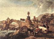 Nicolaes Pietersz. Berchem Italian Landscape with a Small Bridge oil painting